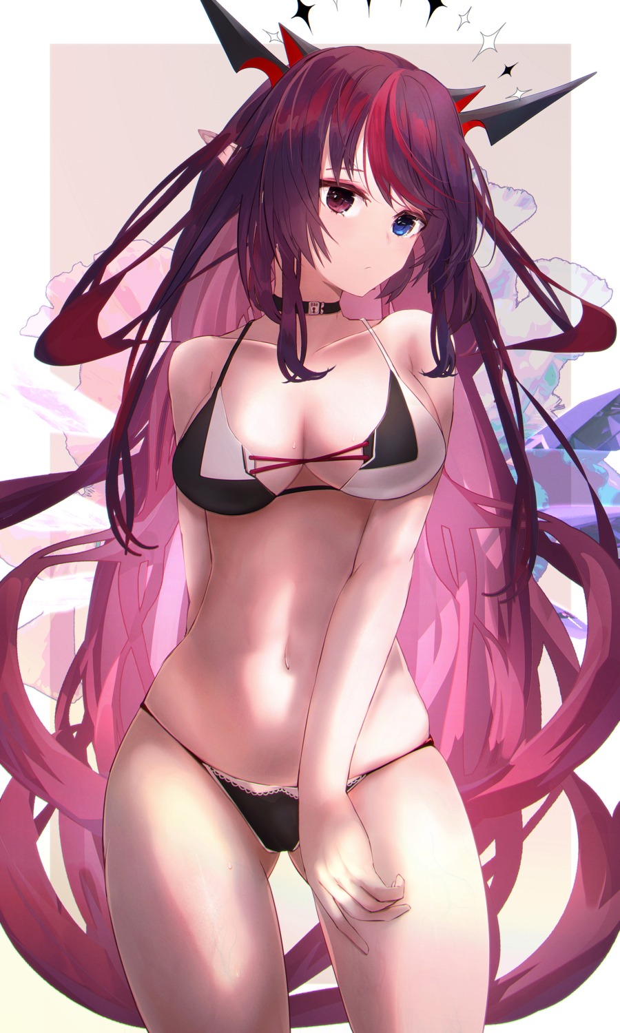 bikini getto heterochromia hololive hololive_english horns irys_(hololive) pointy_ears swimsuits wings