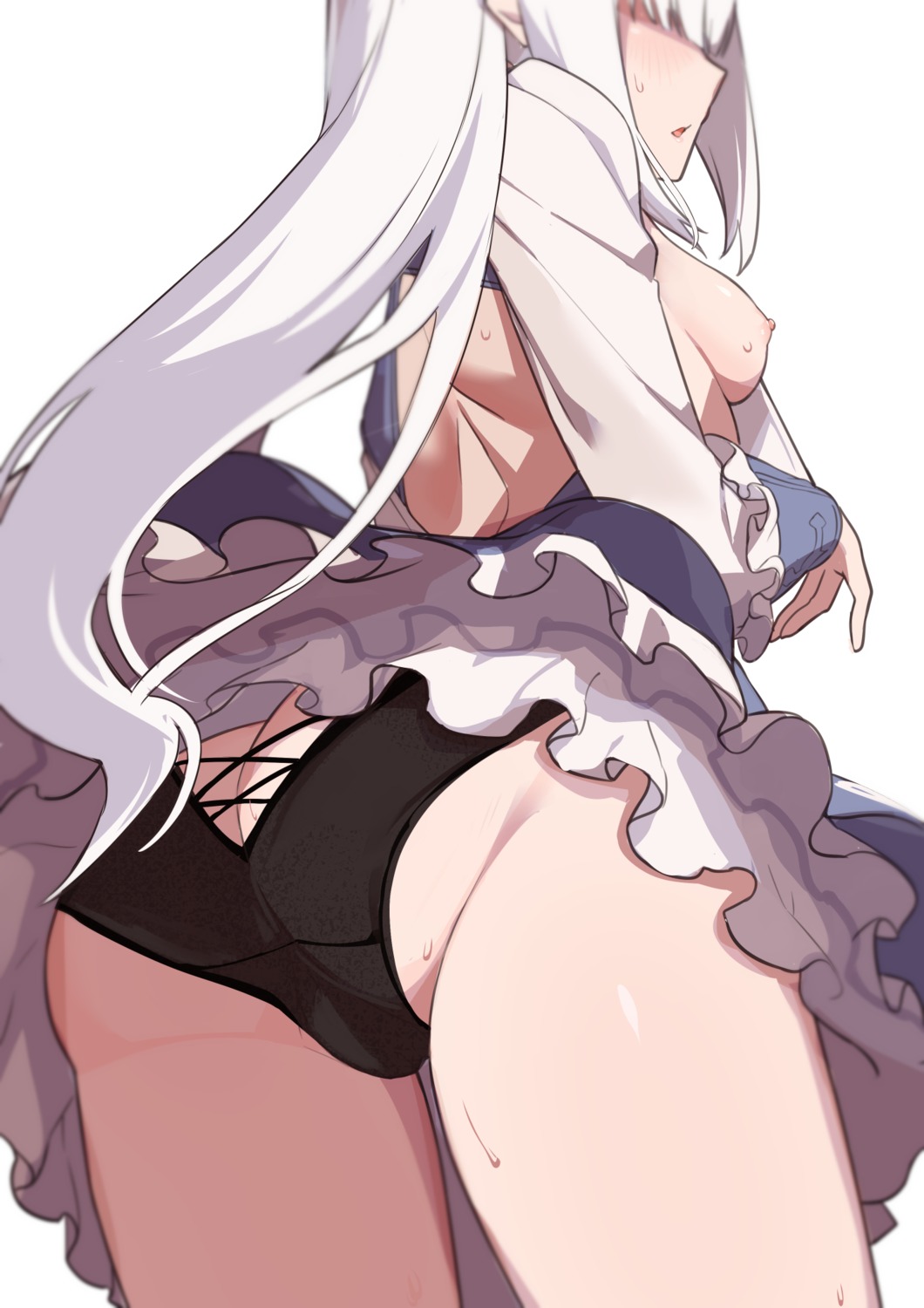 ass breasts dress fairy_knight_lancelot_(fate) fate/grand_order morisobo nipples no_bra pantsu skirt_lift