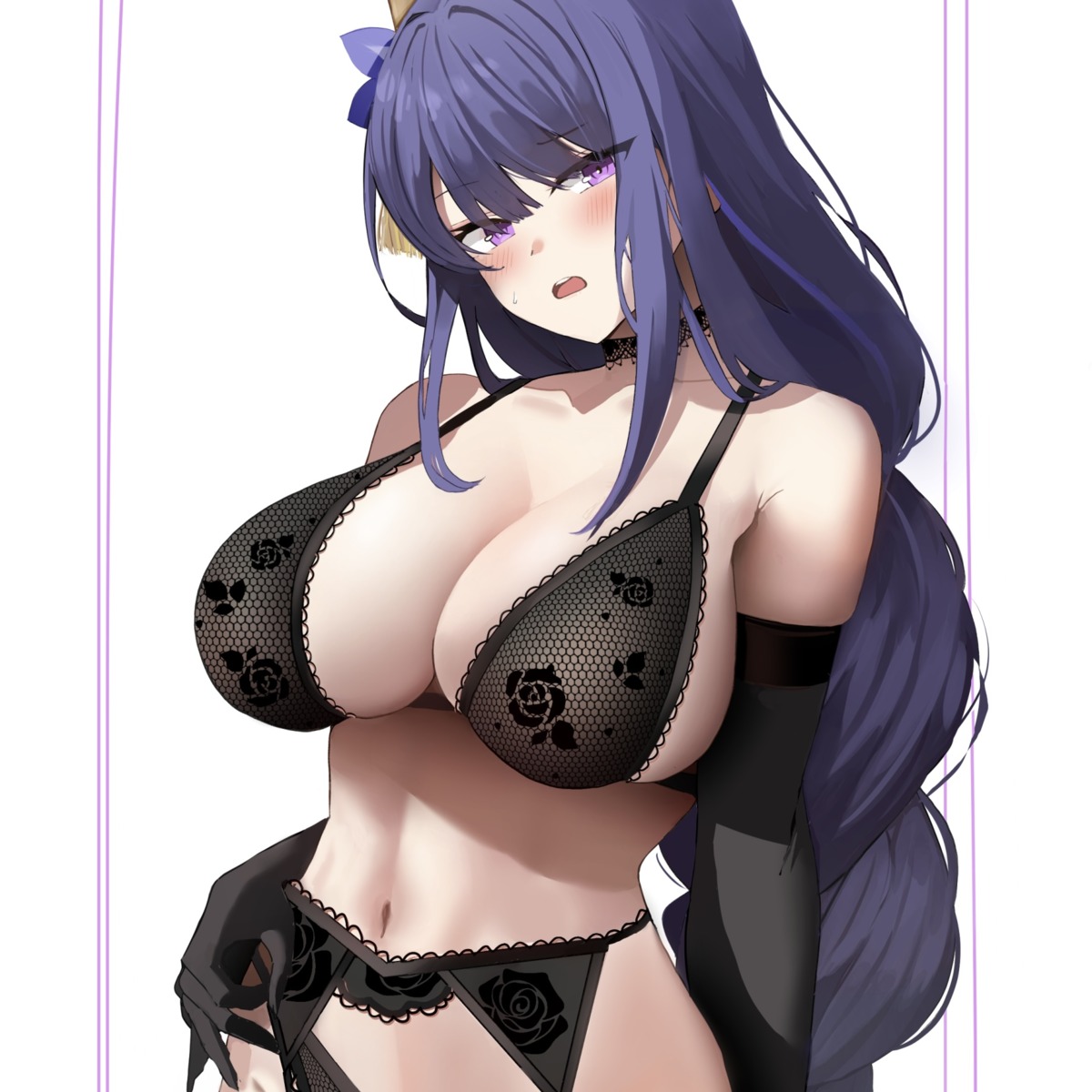 bra garter_belt genshin_impact lingerie pantsu panty_pull raiden_shogun yuchae