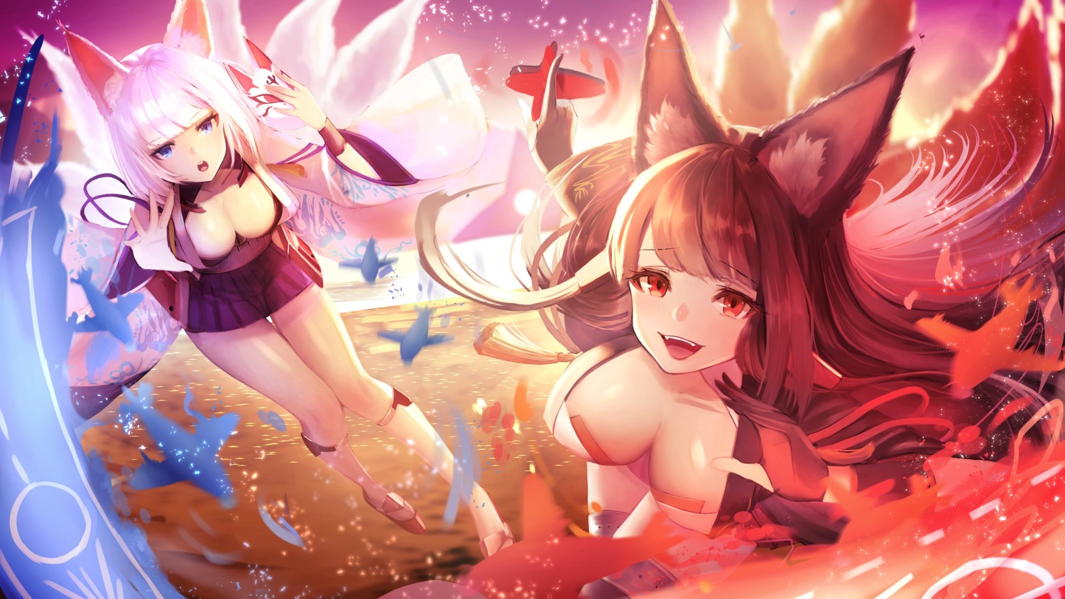 akagi_(azur_lane) animal_ears azur_lane dolce_(dolsuke) japanese_clothes kaga_(azur_lane) kitsune tail