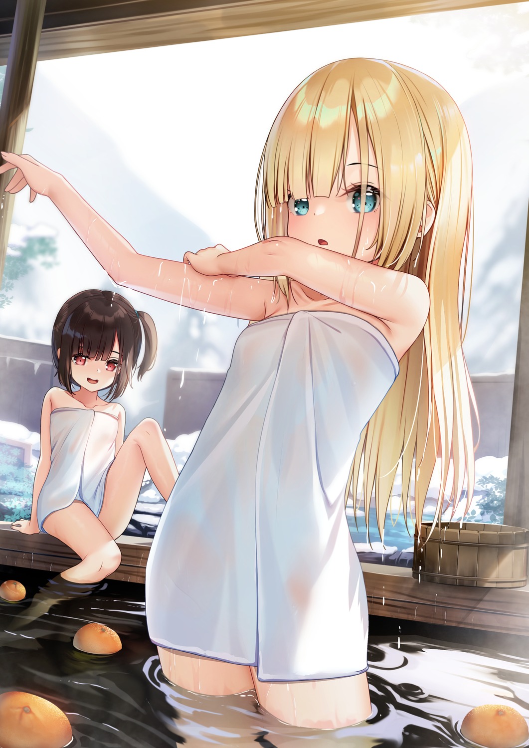 loli onsen see_through towel wet wet_clothes yan_(nicknikg)