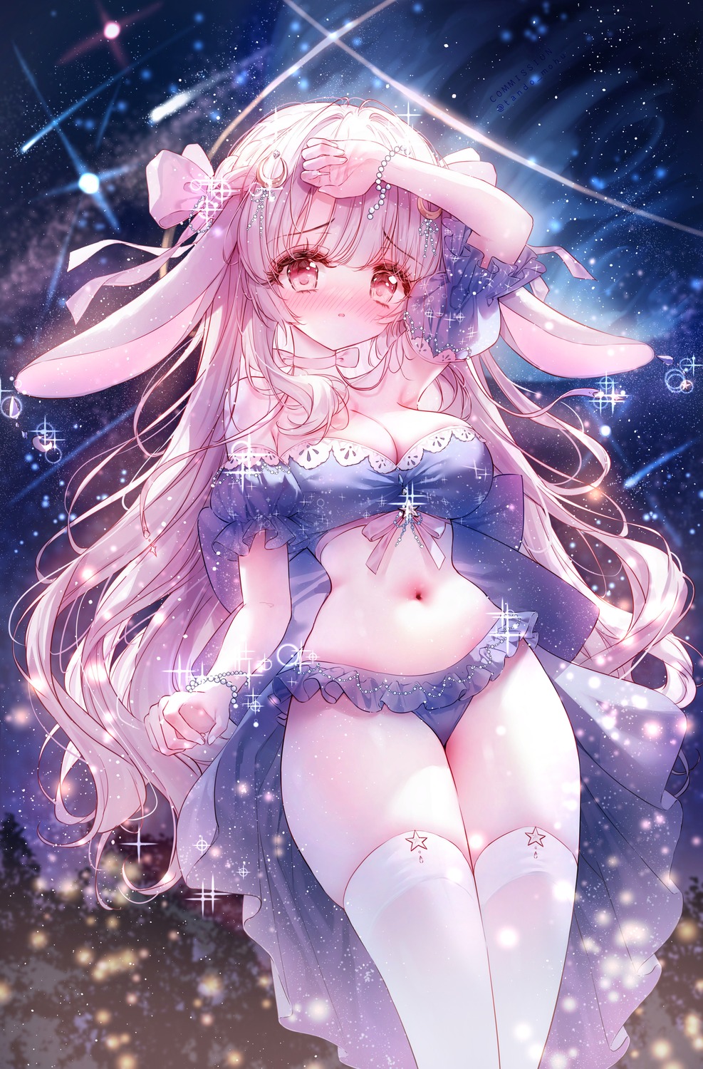 animal_ears bunny_ears no_bra tandohark thighhighs