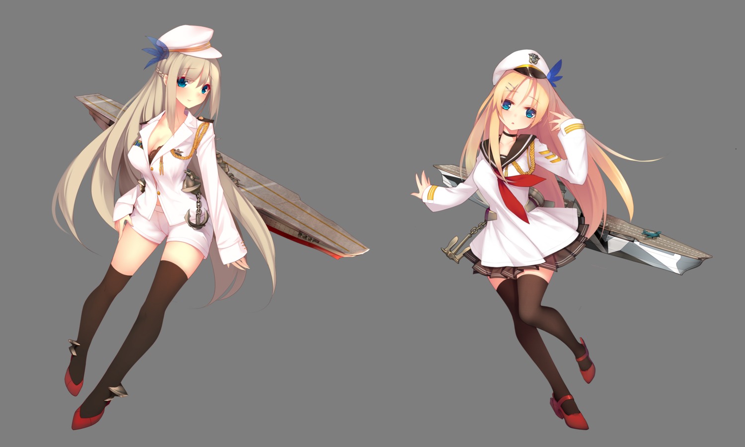 bra cleavage heels lexington_(zhanjianshaonv) saratoga_(zhanjianshaonv) seifuku suisai. thighhighs transparent_png uniform zhanjianshaonv