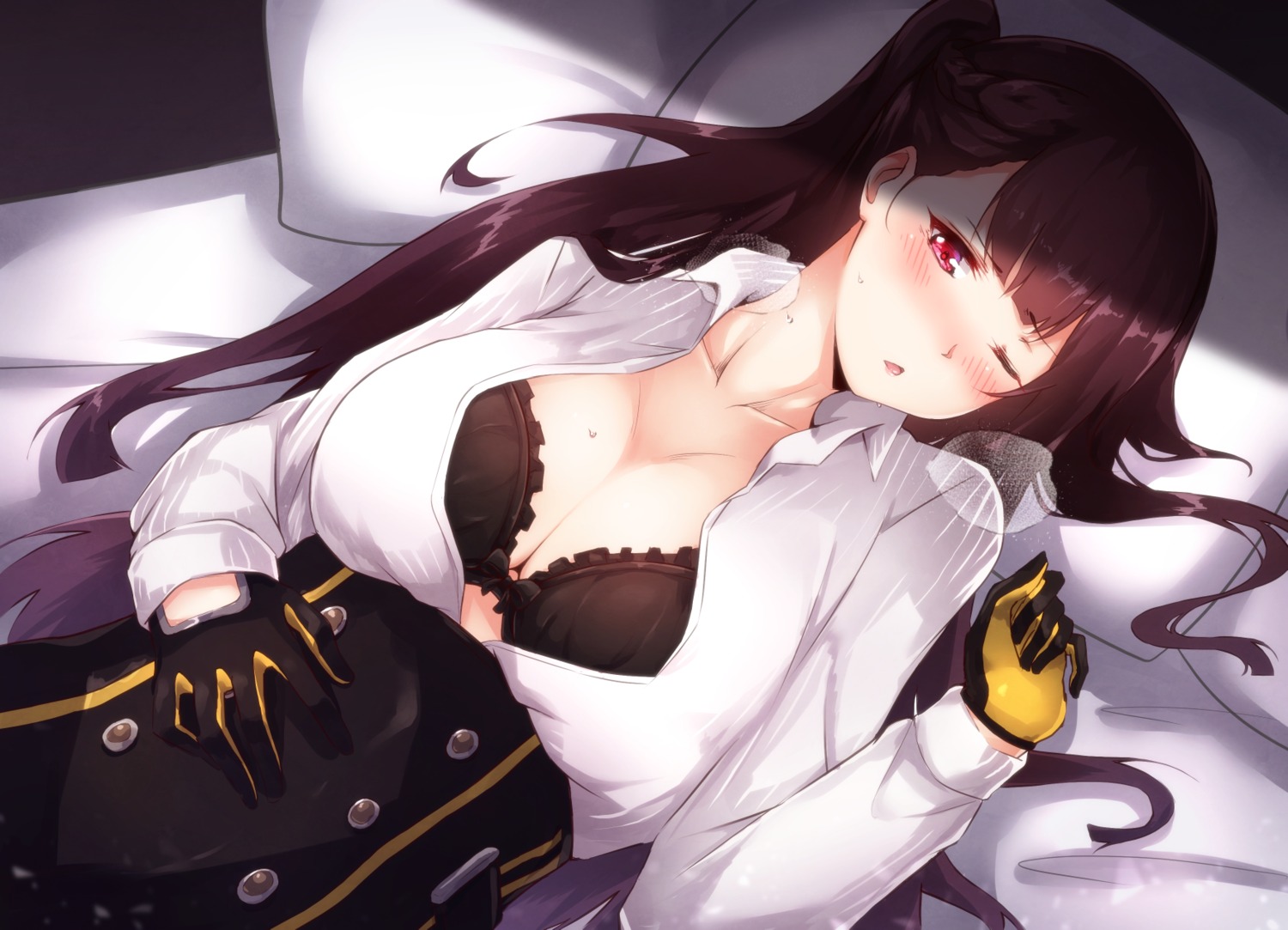 bra cleavage flugel girls_frontline open_shirt wa2000_(girls_frontline)