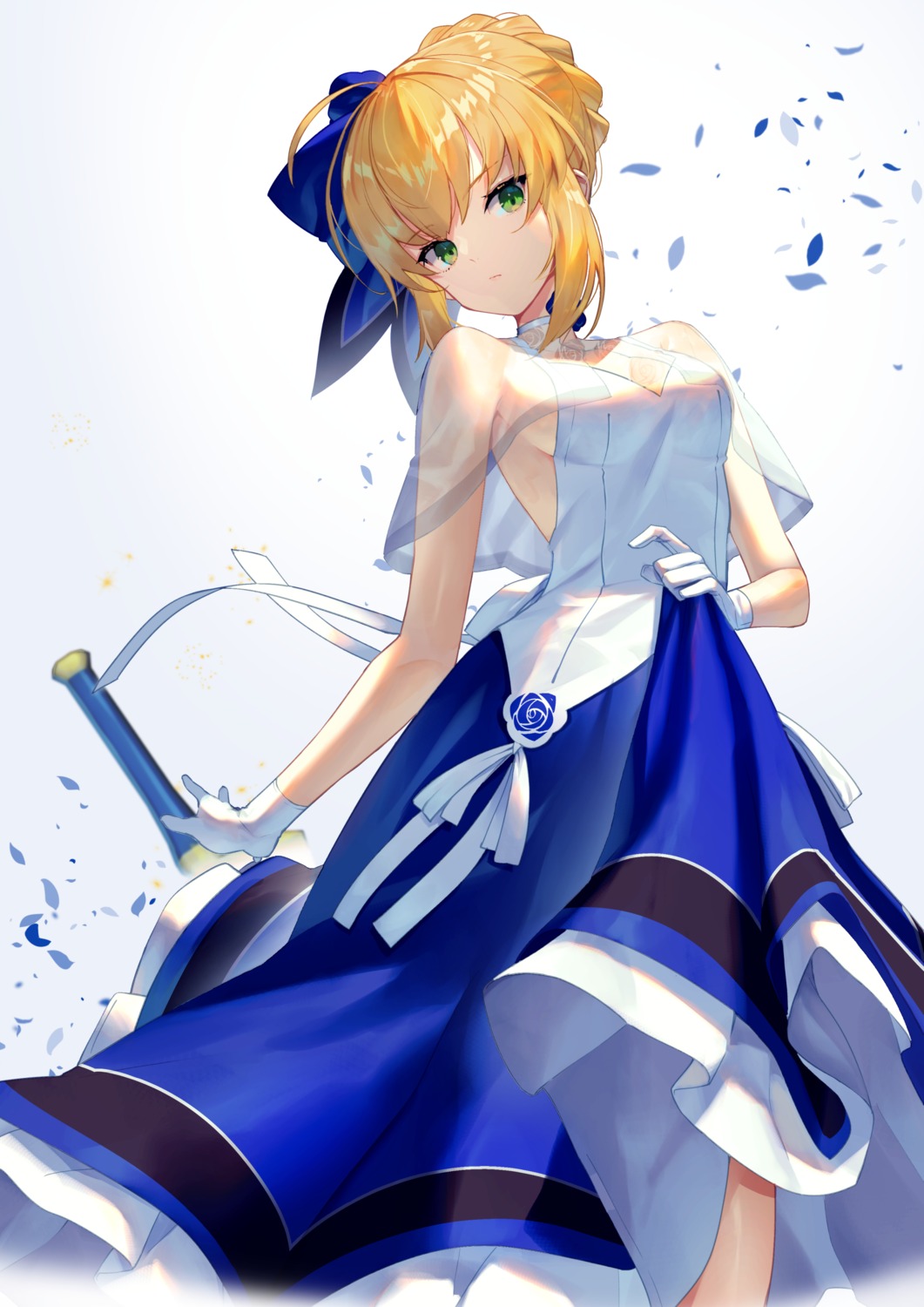 dress fate/grand_order no_bra saber scottie skirt_lift sword