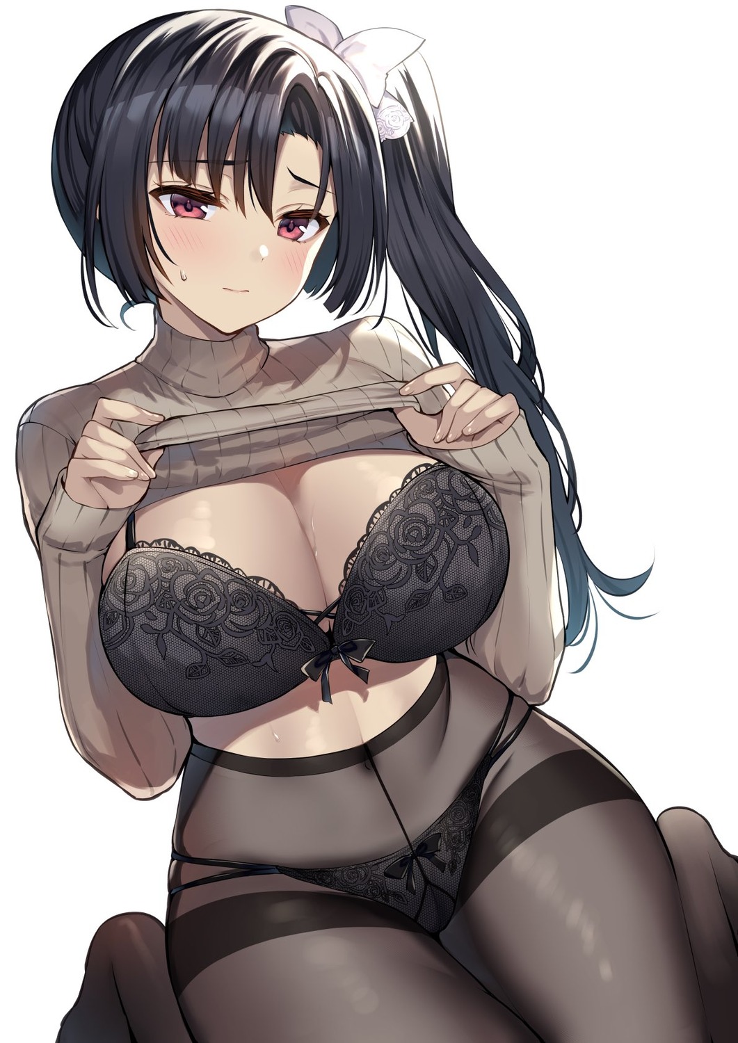 bra gakkou_de_seishun! jinno_shiori pantsu pantyhose sansyoku_amido. see_through shirt_lift sweater undressing