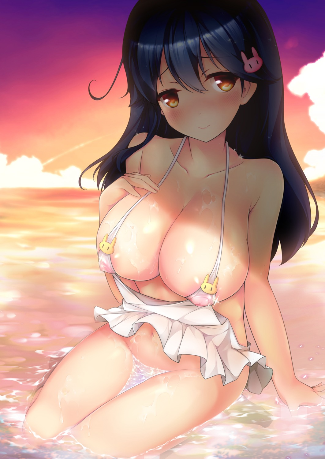 bikini chiyami cleavage erect_nipples kantai_collection see_through swimsuits ushio_(kancolle) wet