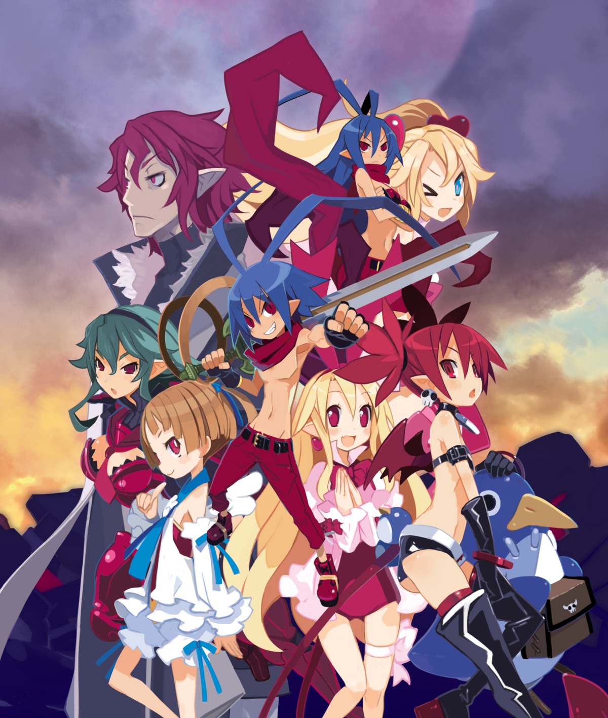 disgaea etna flonne harada_takehito laharl laharl-chan sicily sword tail thighhighs wings