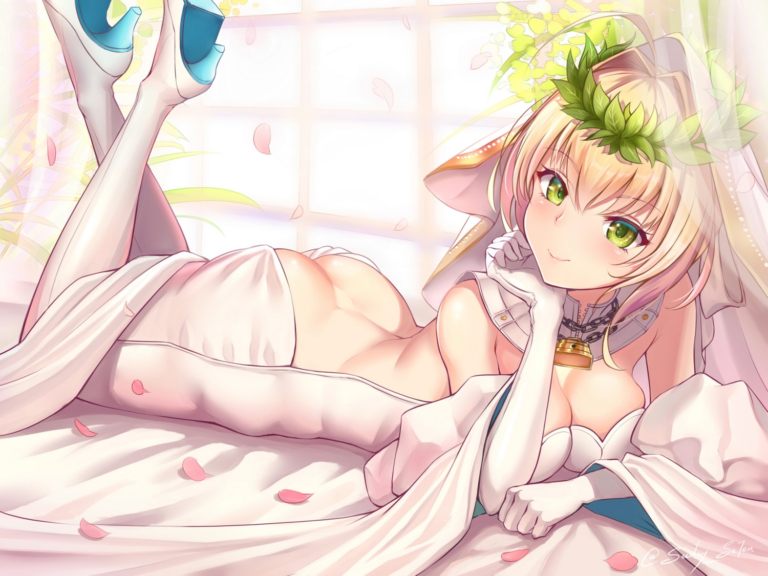 ass cleavage dress fate/extra fate/extra_ccc fate/stay_night heels no_bra nopan saber_bride saber_extra sunday_se7en wedding_dress