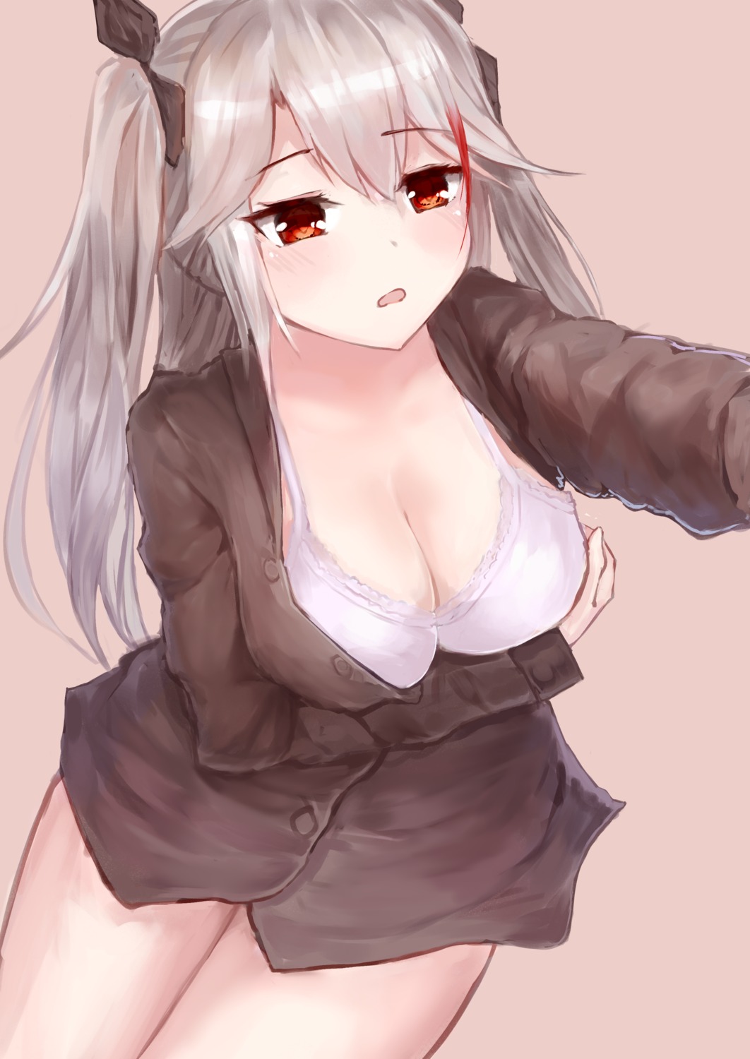 azur_lane bra breast_hold cleavage hoshibudou open_shirt prinz_eugen_(azur_lane)