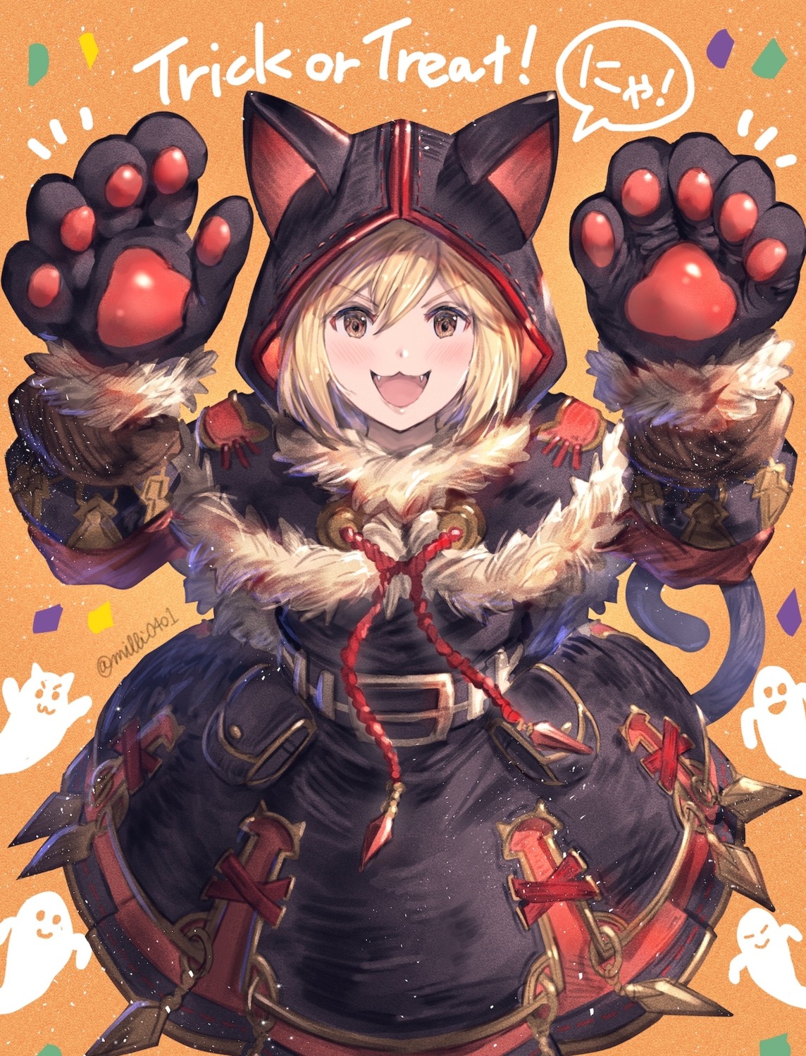 animal_ears djeeta_(granblue_fantasy) granblue_fantasy halloween milli_little nekomimi tail