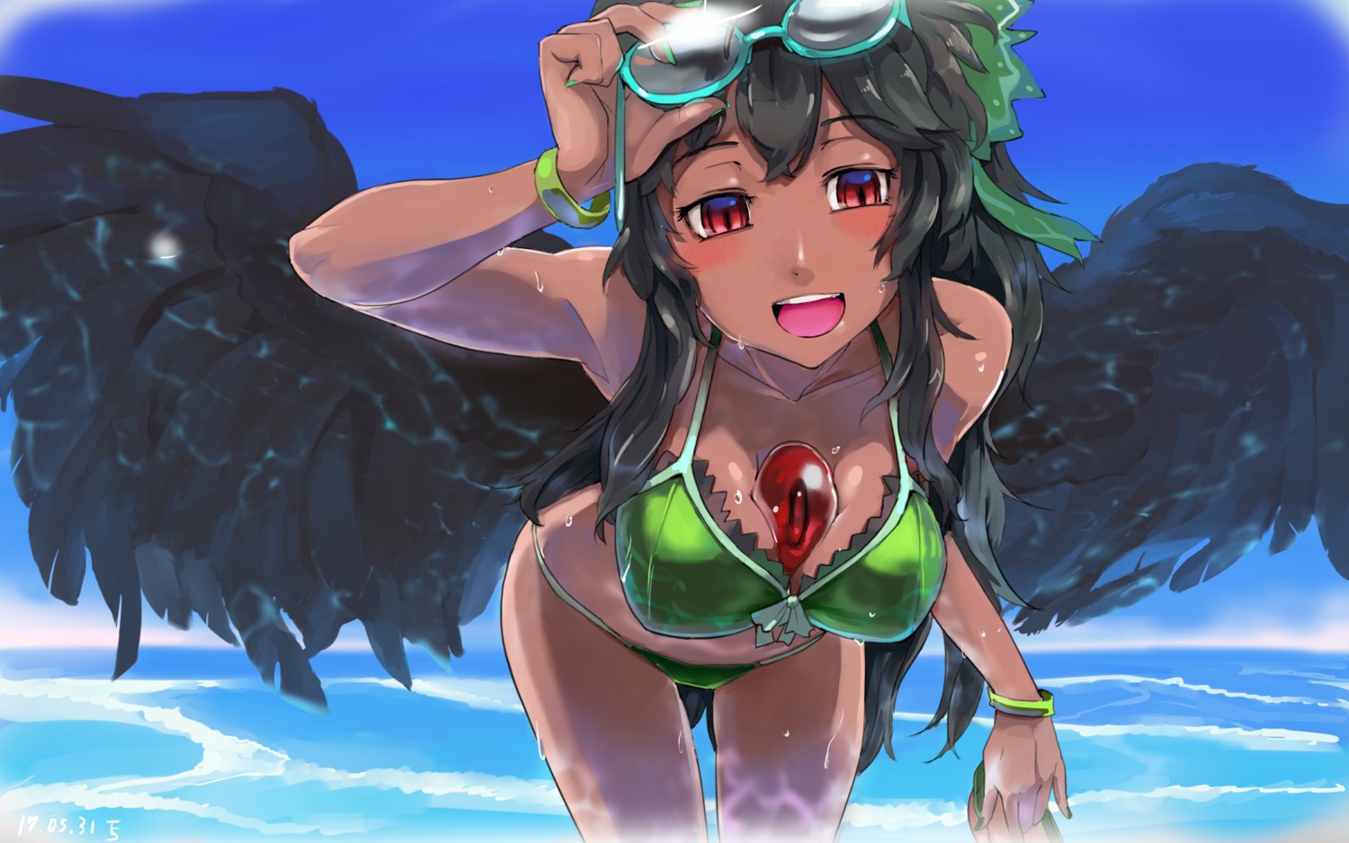 bikini cleavage megane reiuji_utsuho sinzan swimsuits touhou wings