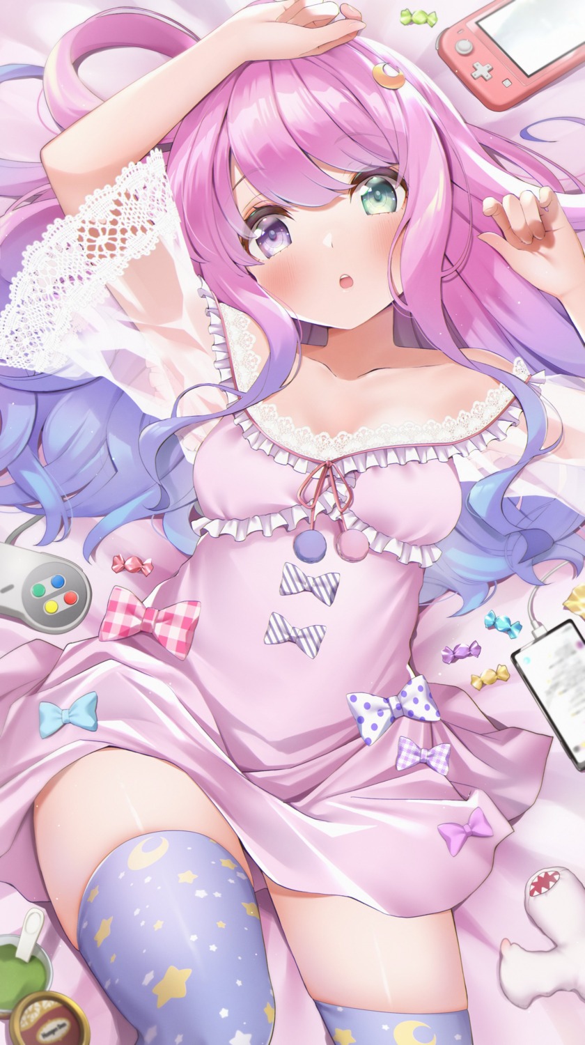 dress heterochromia himemori_luna hololive makinan see_through skirt_lift thighhighs