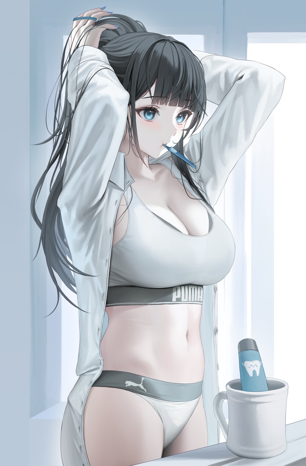 bra cleavage dress_shirt myabit open_shirt pantsu