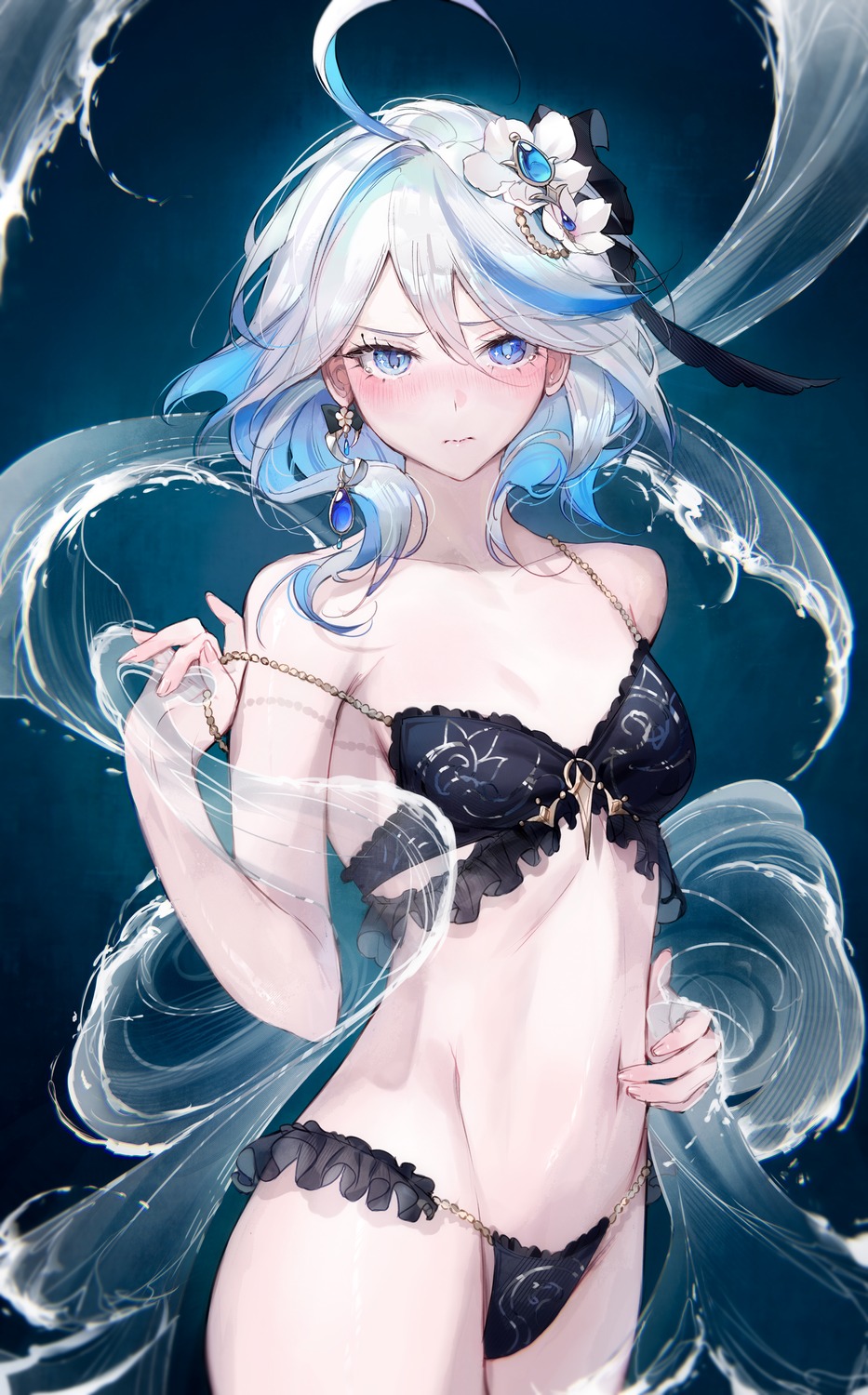 artist_revision bikini furina genshin_impact heterochromia qiandaiyiyu swimsuits