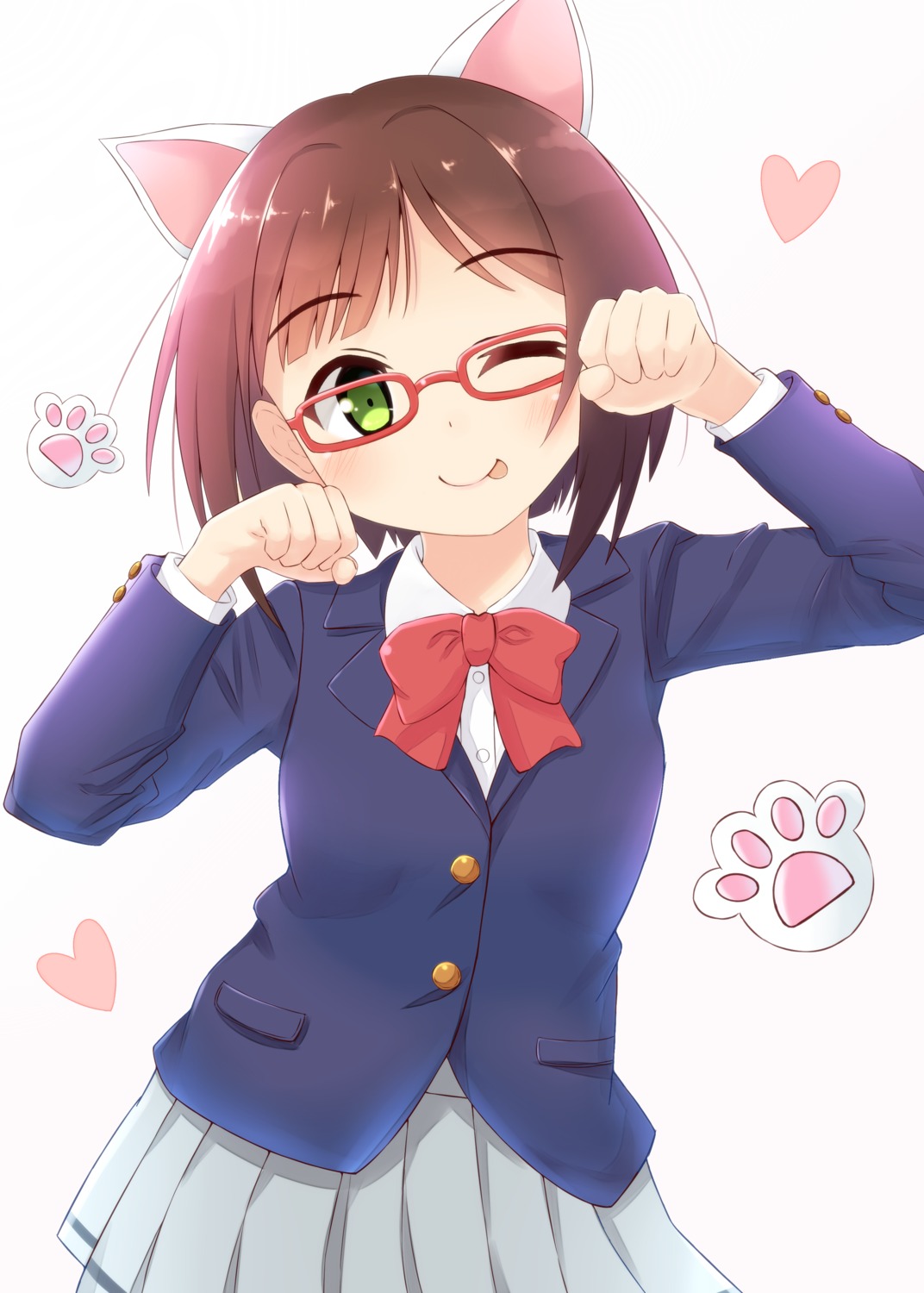 animal_ears maekawa_miku megane negishio nekomimi seifuku the_idolm@ster the_idolm@ster_cinderella_girls