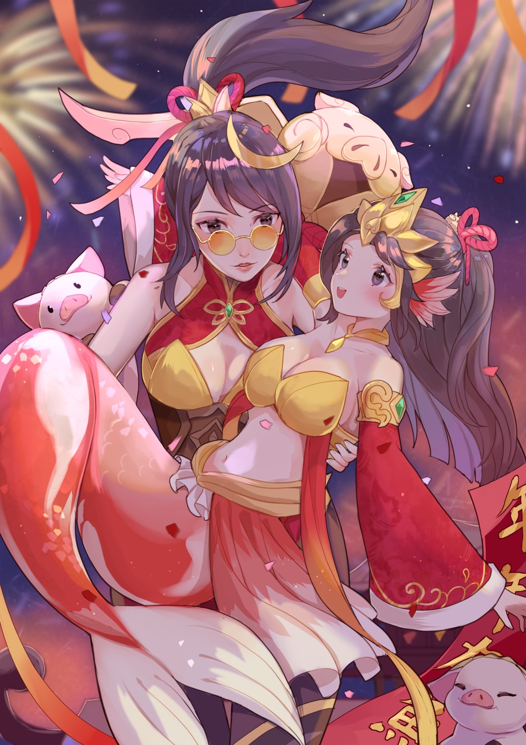 asian_clothes cleavage league_of_legends megane meowlian mermaid monster_girl shauna_vayne tail