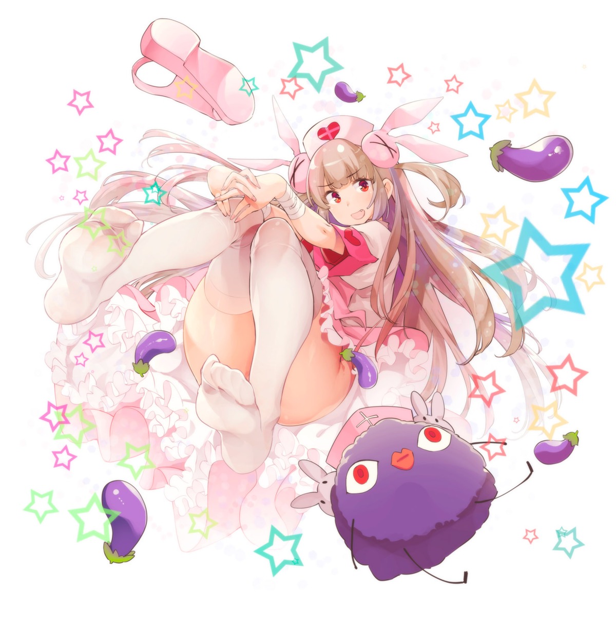 bandages feet natori_sana nopan nurse sana_channel skirt_lift thighhighs thomas