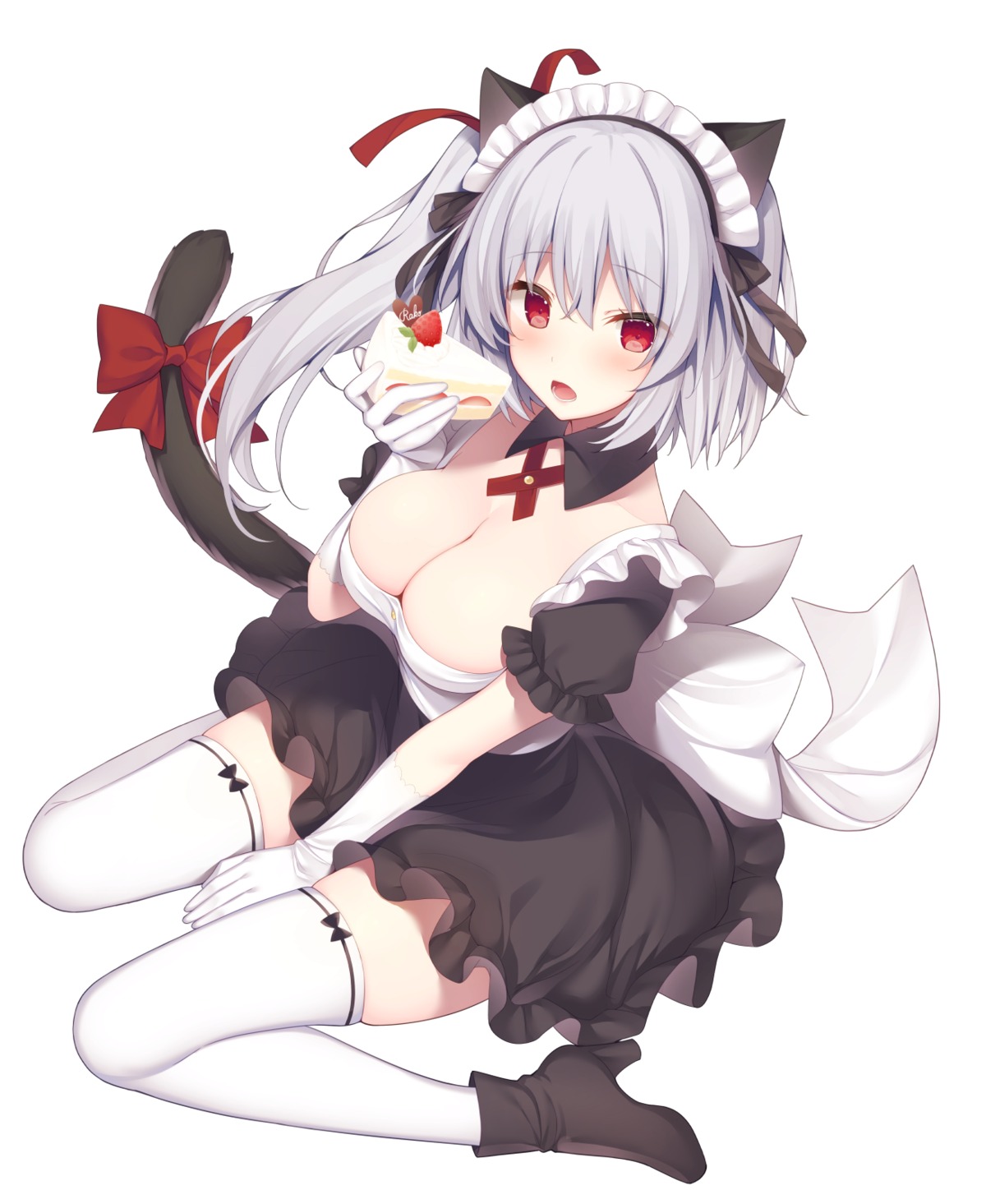 animal_ears cleavage heels maid miko_92 nekomimi no_bra raco tail thighhighs