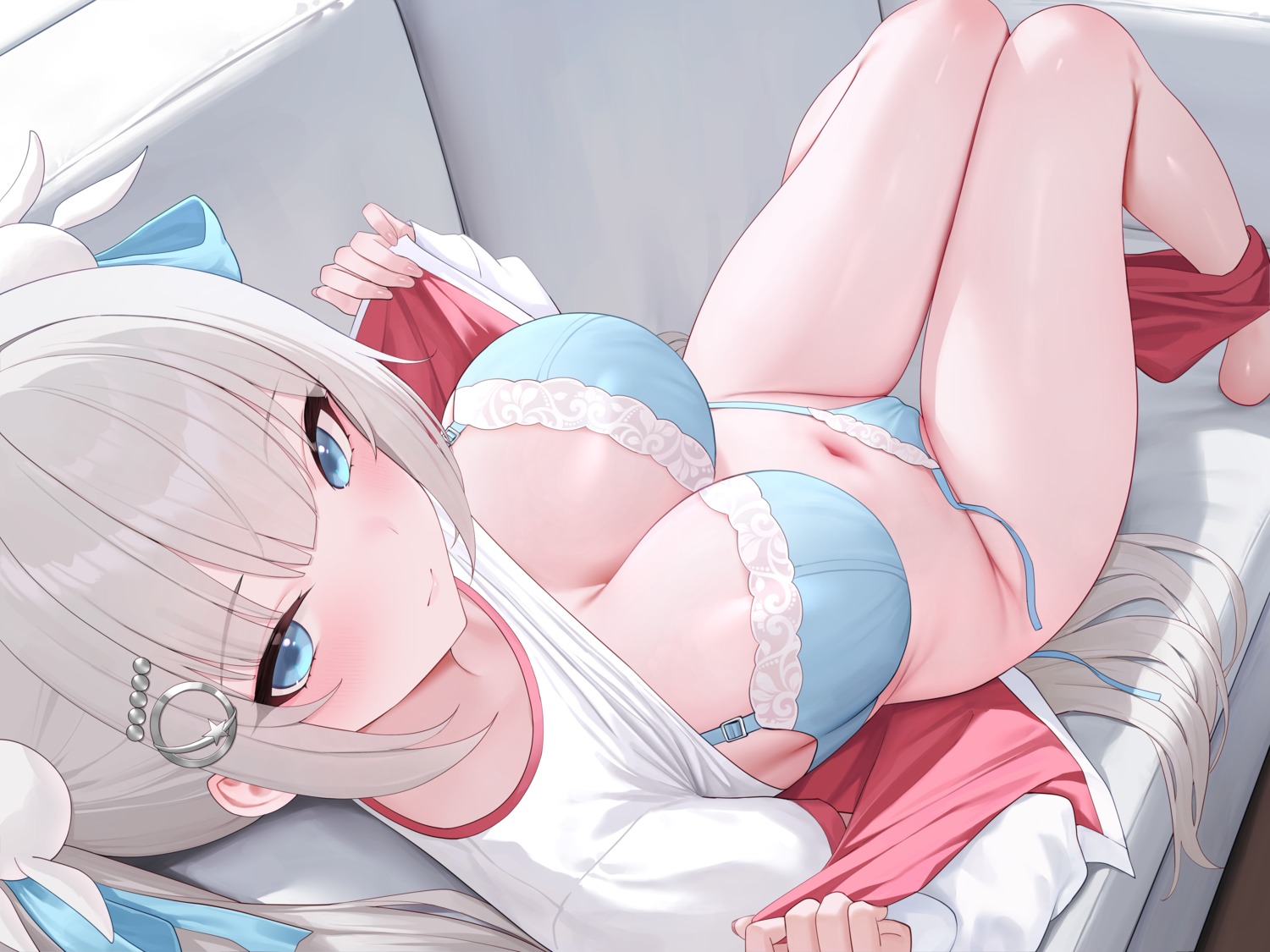 bra buruma cameltoe gym_uniform indie_virtual_youtuber kiek open_shirt pantsu panty_pull shirt_lift string_panties undressing