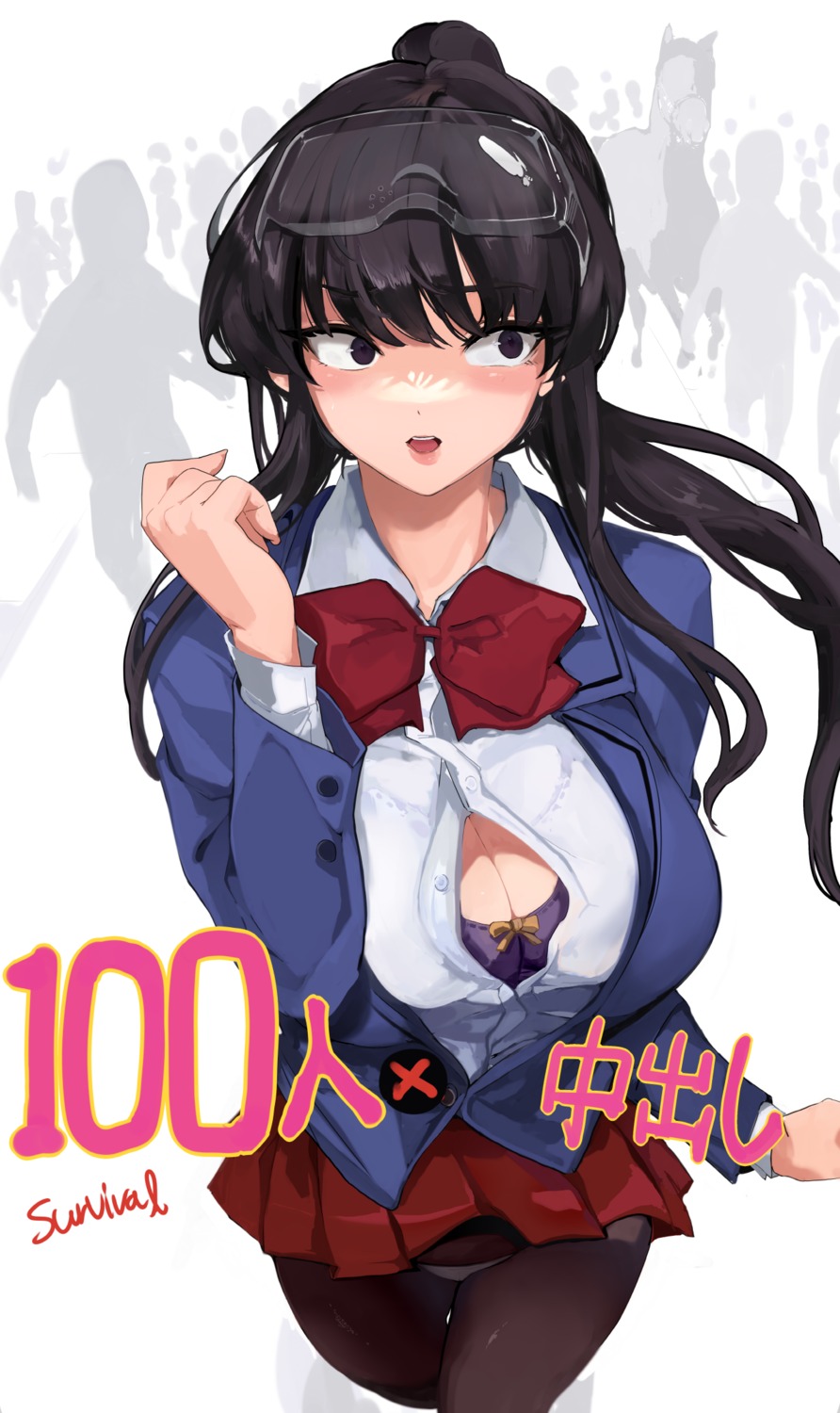 bra cleavage komi-san_wa_komyushou_desu. komi_shouko ogata_mamimi open_shirt pantsu pantyhose seifuku skirt_lift