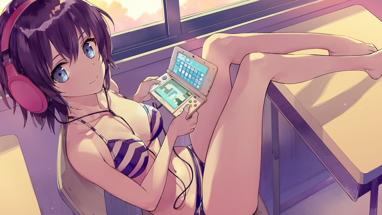 bikini cleavage endcard gamers! headphones hoshinomori_chiaki ninomotonino swimsuits wallpaper