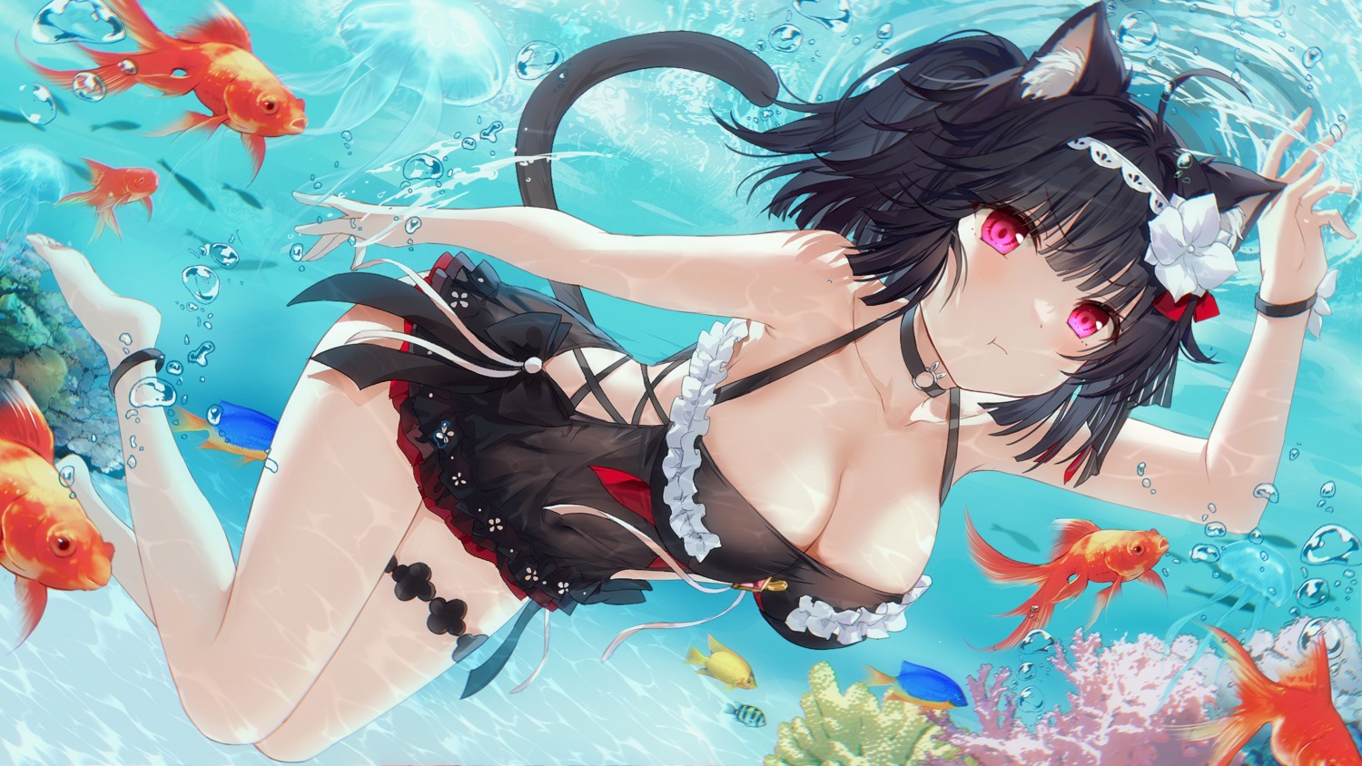 animal_ears devil_heavens garter nekomimi swimsuits tail