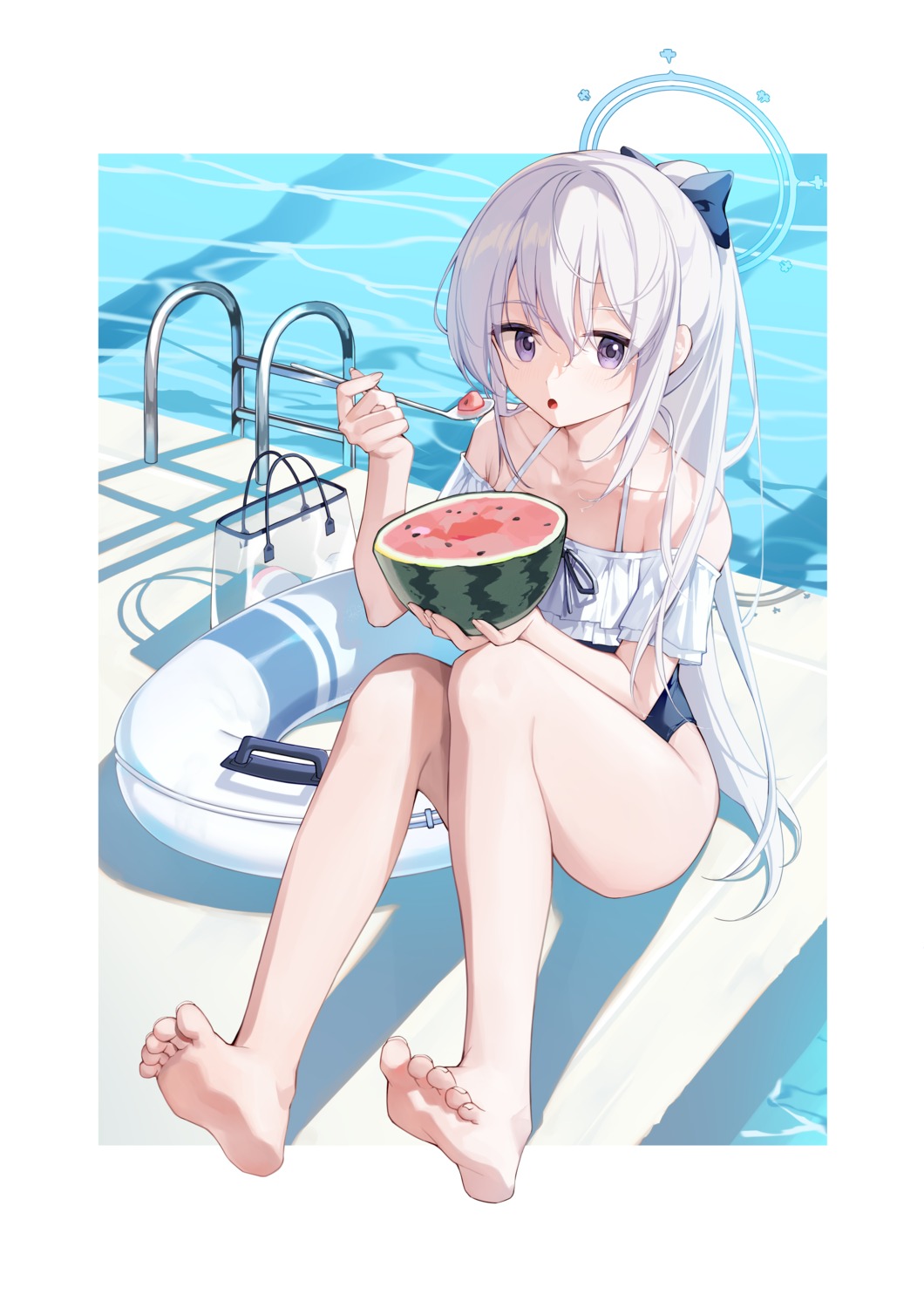 blue_archive feet halo ratto swimsuits tsukiyuki_miyako