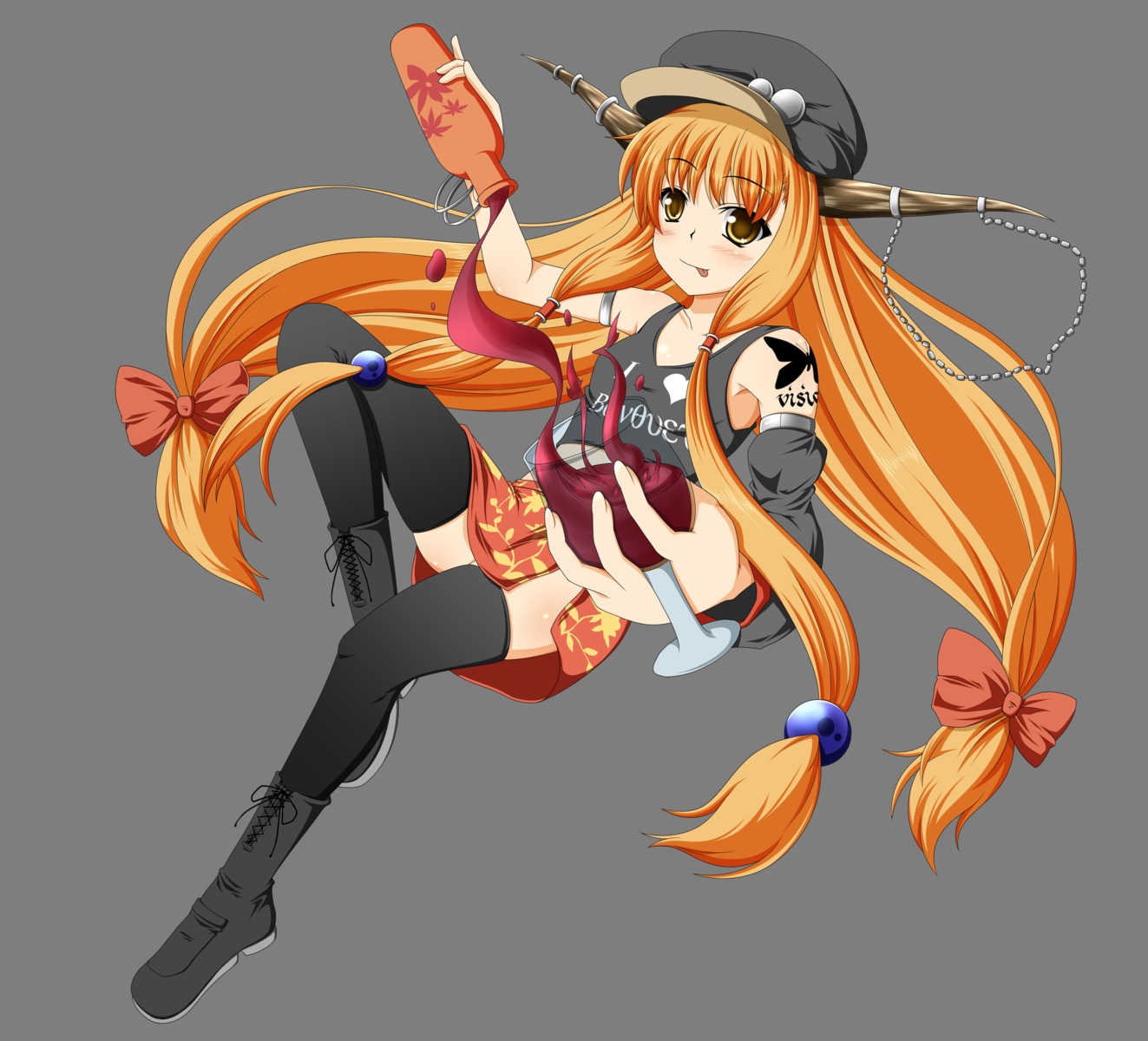 haru-yua horns ibuki_suika thighhighs touhou transparent_png