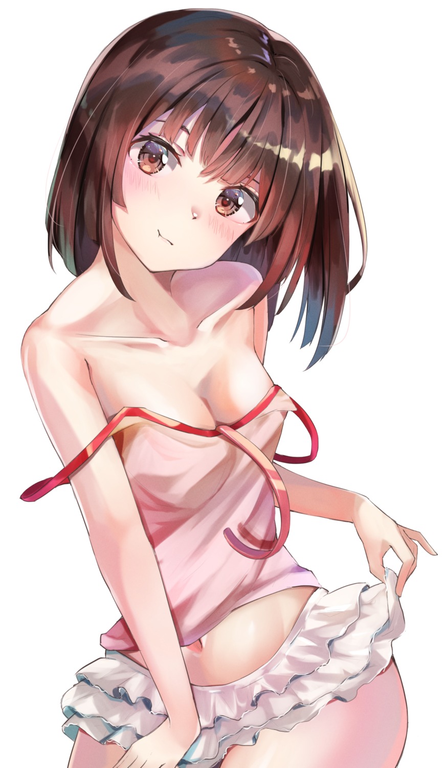 bakemonogatari monogatari_(series) no_bra open_shirt sengoku_nadeko skirt_lift yuunamida_uyu