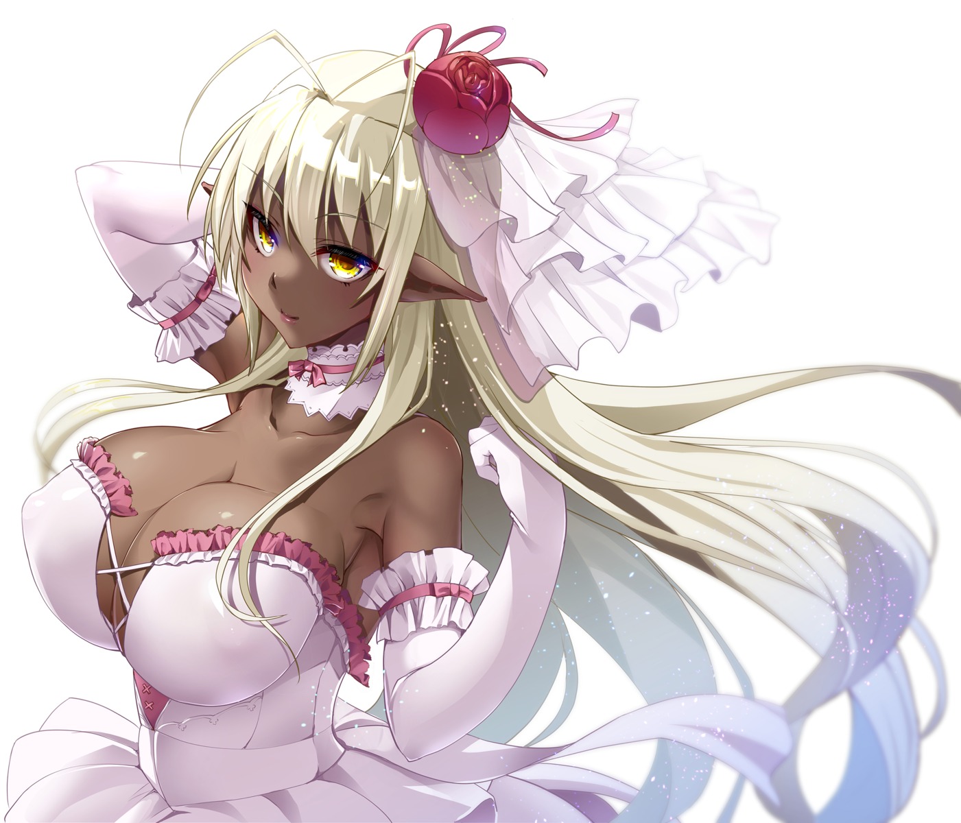 cleavage dress elf erect_nipples full_metal_daemon_muramasa kouki_kuu no_bra pointy_ears sansei_muramasa wedding_dress