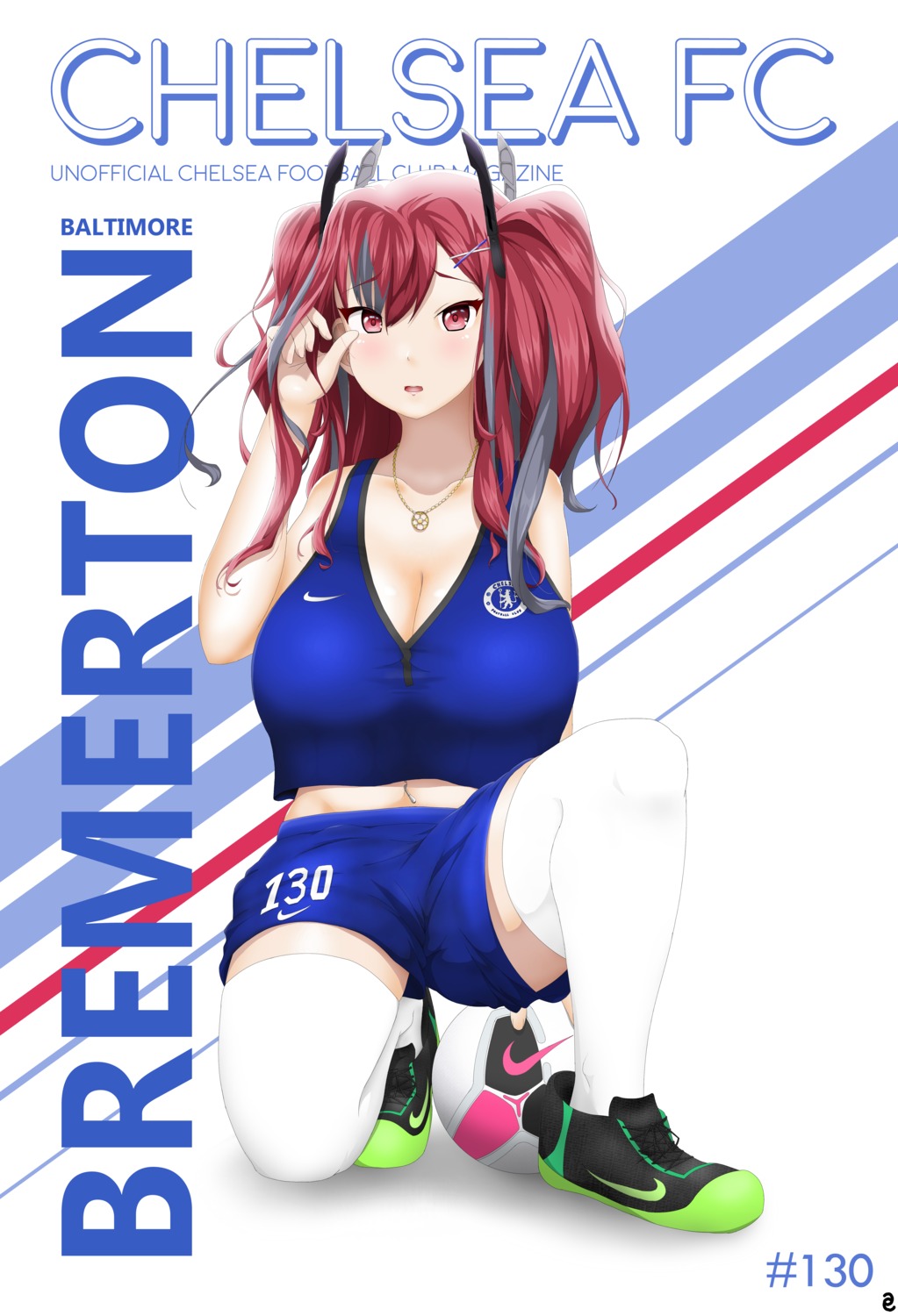 a_port_in_any_storm azur_lane bremerton_(azur_lane) chelsea_fc cleavage soccer thighhighs uniform