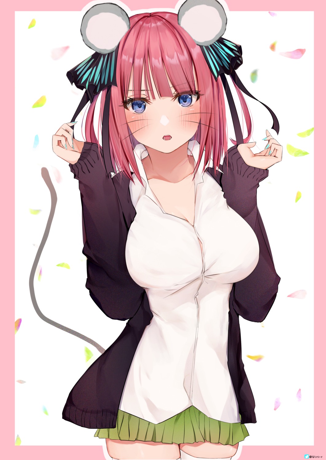 5-toubun_no_hanayome animal_ears cleavage nakano_nino seifuku sweater tail thighhighs uiri-na