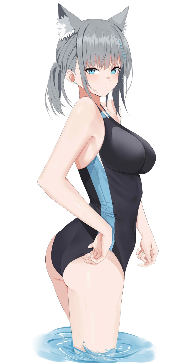 animal_ears ass blue_archive kuyoumi nekomimi sunaookami_shiroko swimsuits wet