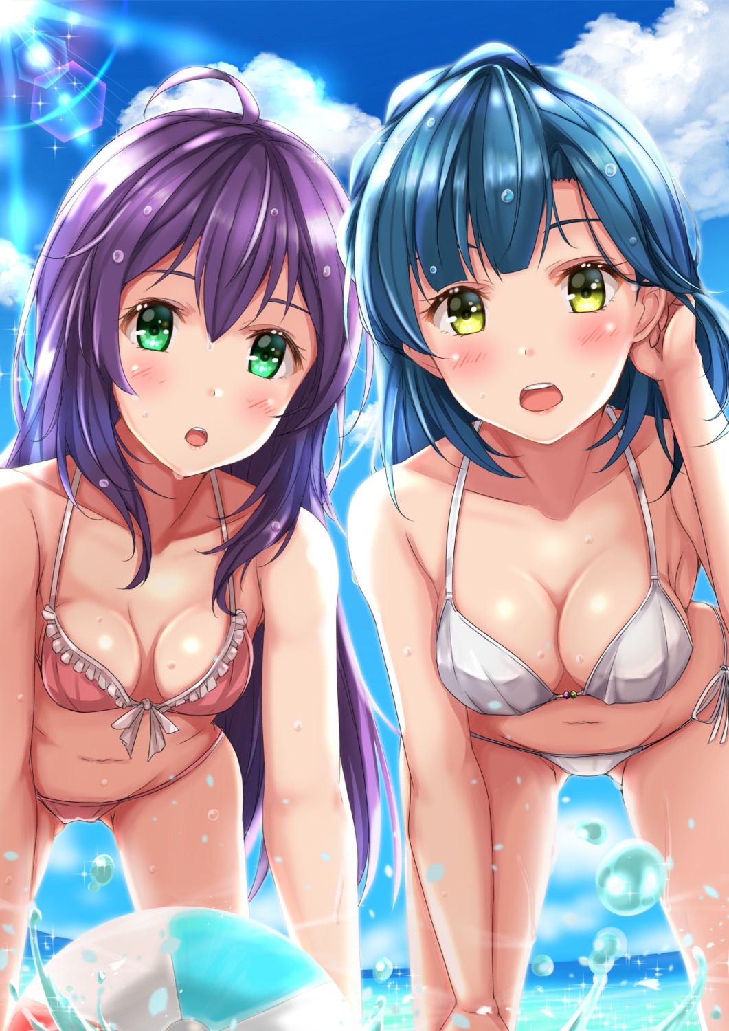 bikini cleavage mochizuki_anna nanao_yuriko swimsuits the_idolm@ster the_idolm@ster_million_live! wet yuzuyu_(hyui)