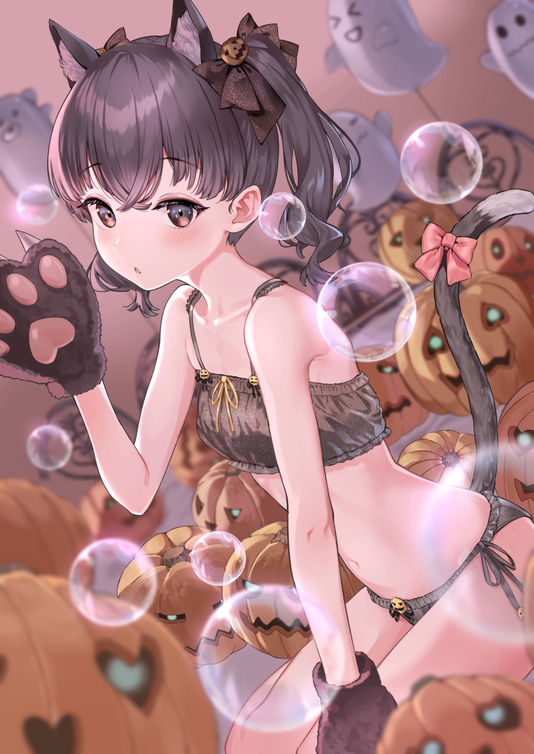 animal_ears bra halloween loli namikishiho nekomimi pantsu string_panties tail