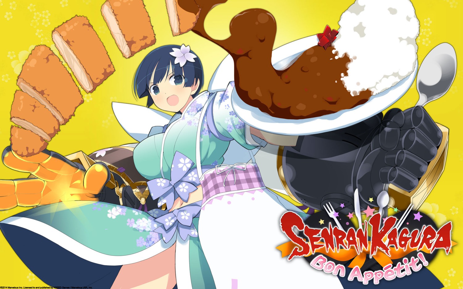 armor marvelous_entertainment senran_kagura senran_kagura:_bon_appetit wallpaper yaegashi_nan yozakura_(senran_kagura) yukata