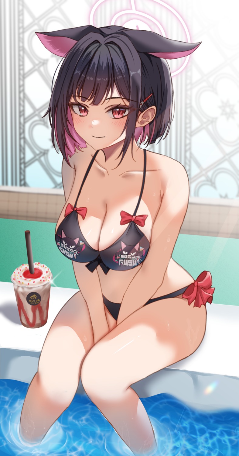 akuakuran animal_ears bikini blue_archive halo kyouyama_kazusa nekomimi swimsuits wet