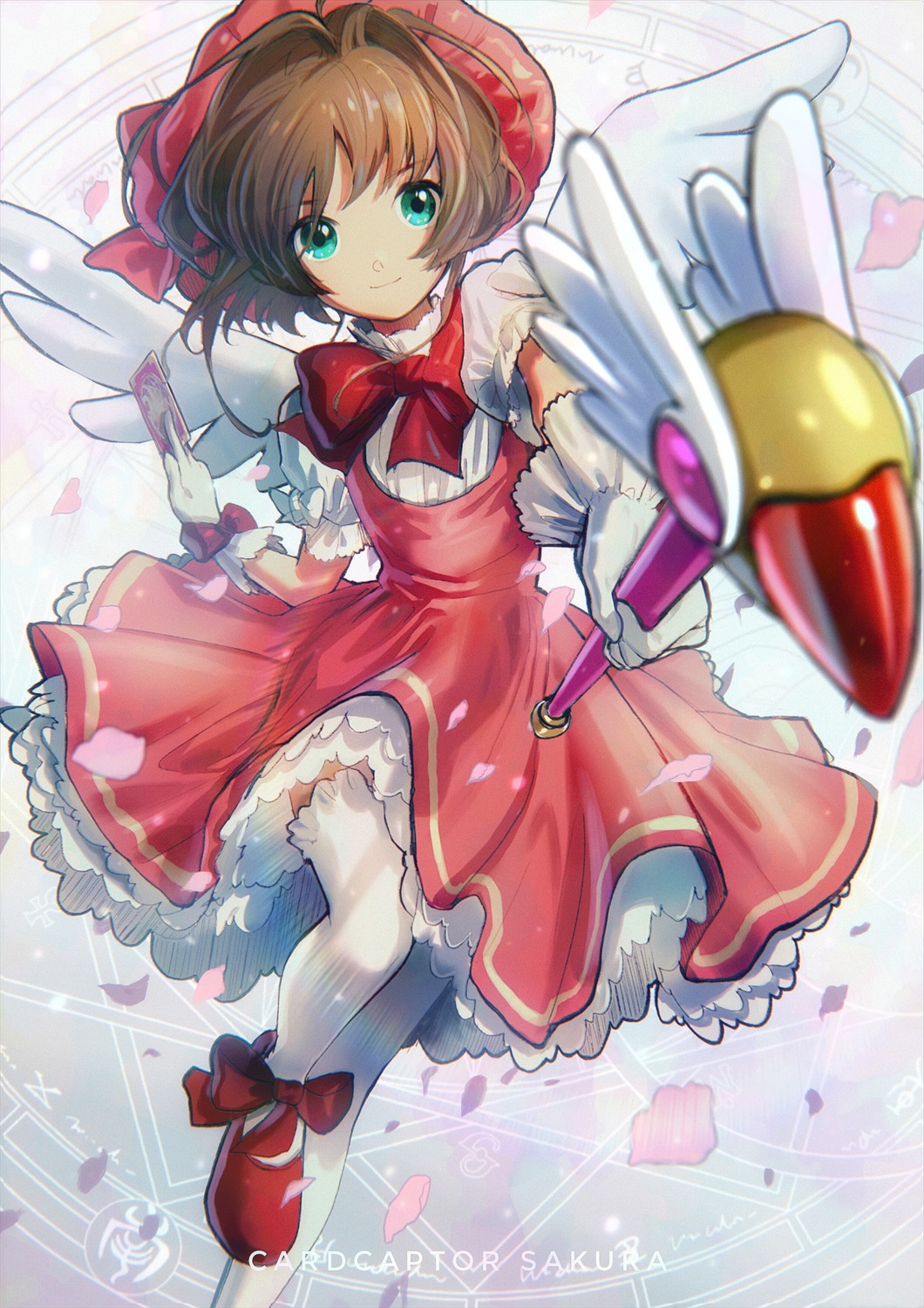 card_captor_sakura dress kinomoto_sakura pine_(yellowpine112) thighhighs weapon wings