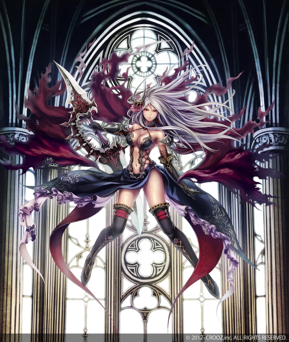 anbe_yoshirou cleavage deity_wars sword thighhighs