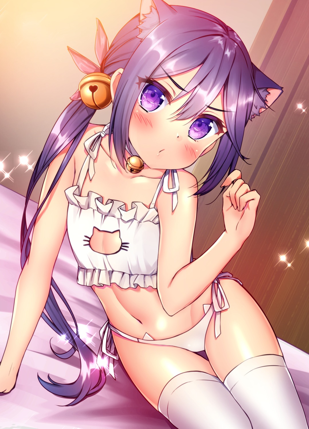 akebono_(kancolle) animal_ears bra cleavage kantai_collection loli nekomimi pantsu string_panties thighhighs yuu_zaki