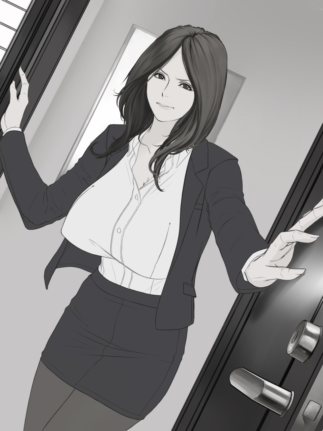 business_suit monochrome pantyhose shisshou_senkoku