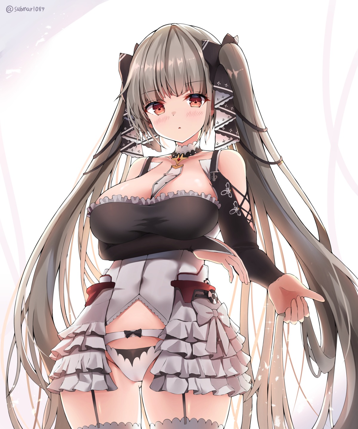 azur_lane breast_hold cameltoe formidable_(azur_lane) garter_belt gothic_lolita lolita_fashion pantsu sob_(submar1089) stockings thighhighs