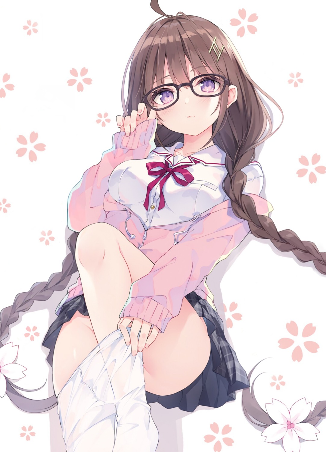 detexted megane miyamoto_sakura miyamoto_sakura_ga_kawaii_dake_no_shousetsu. nopan pantyhose rurudo seifuku skirt_lift sweater undressing