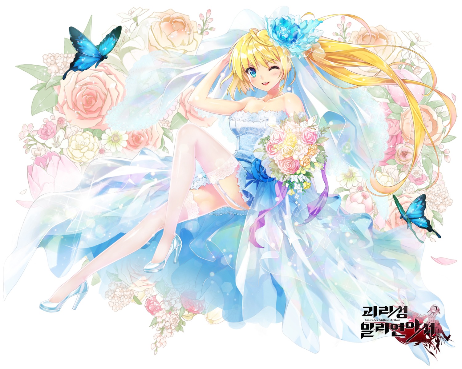 dress heels kaku-san-sei_million_arthur shuen stockings thighhighs wedding_dress