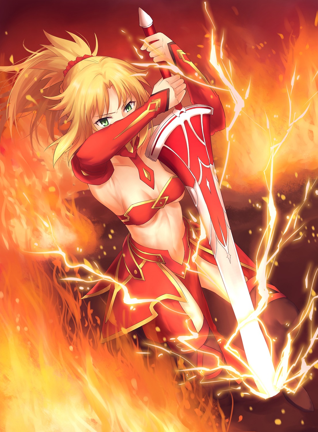 cleavage fate/apocrypha fate/grand_order fate/stay_night gogatsu_fukuin mordred_(fate) sword thighhighs underboob