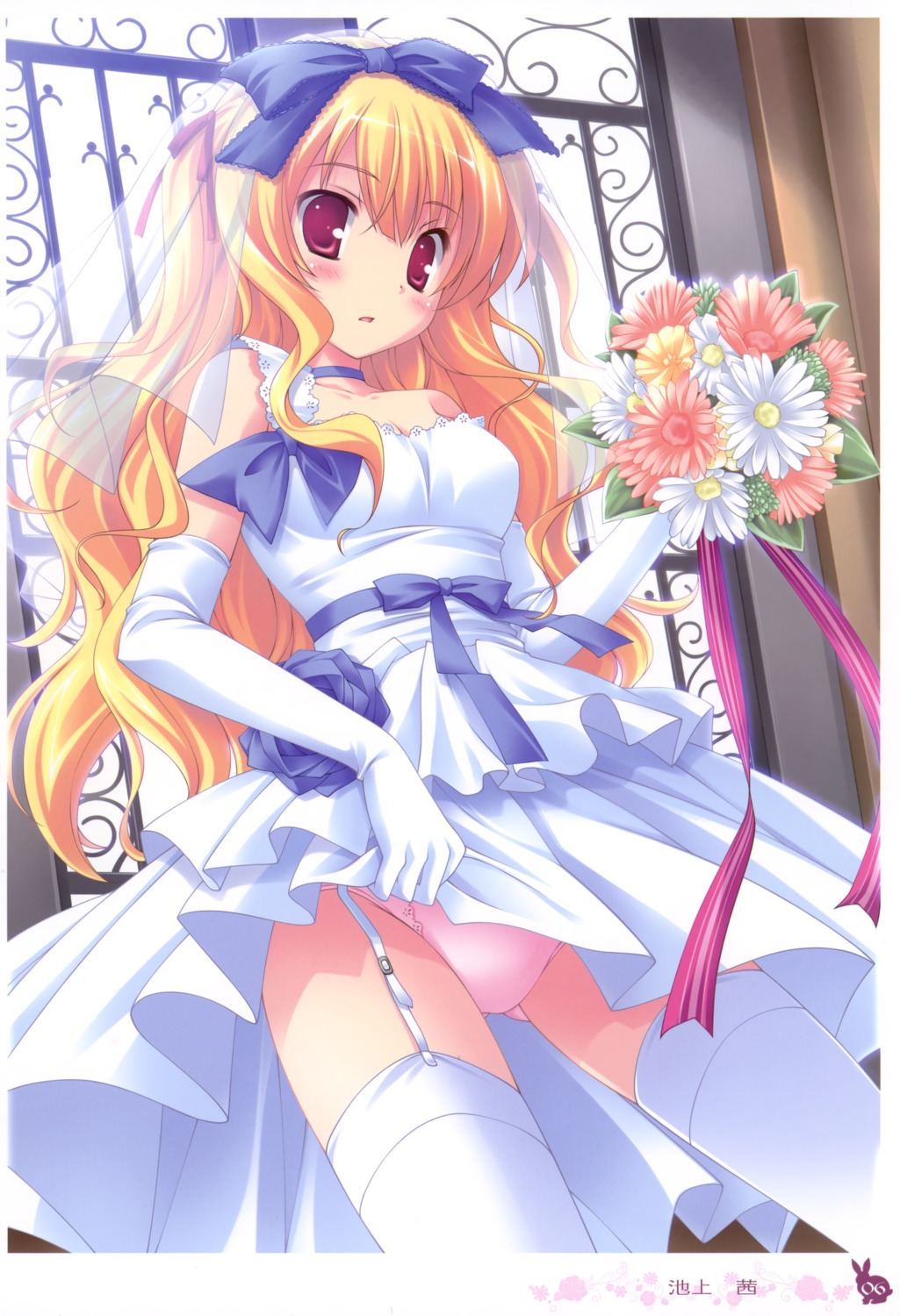 dress ikegami_akane pantsu skirt_lift stockings thighhighs wedding_dress