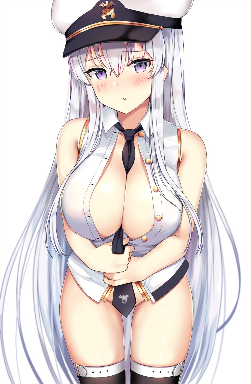 azur_lane bottomless enterprise_(azur_lane) kaetzchen no_bra open_shirt thighhighs uniform