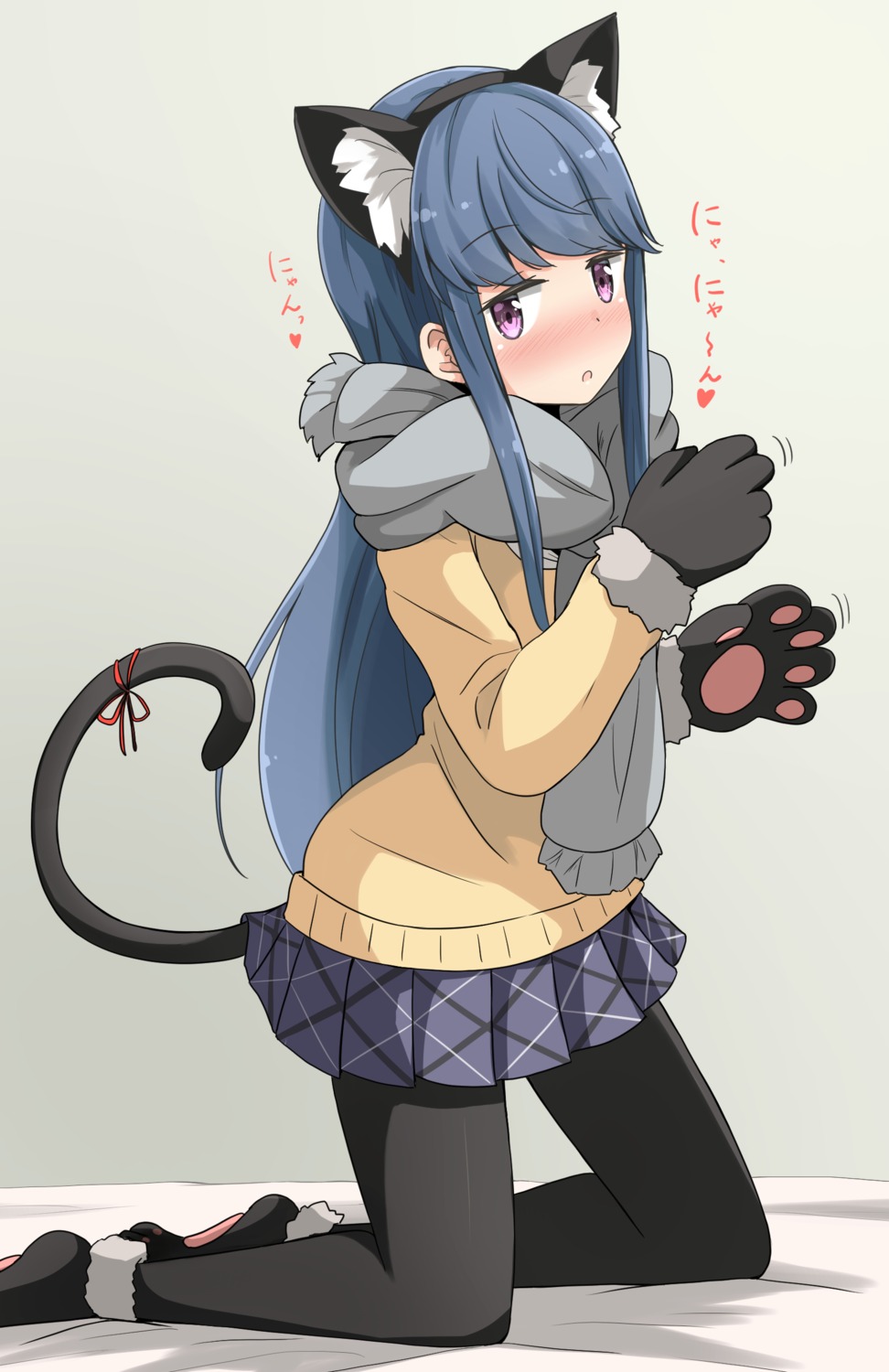 aikawa_ryou animal_ears nekomimi pantyhose seifuku shima_rin sweater tail yurucamp