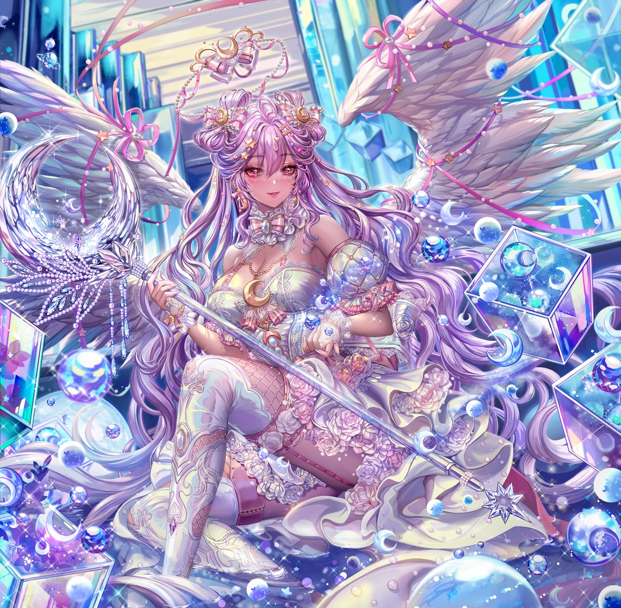 angel fishnets sammi_hisame stockings thighhighs weapon wet wings